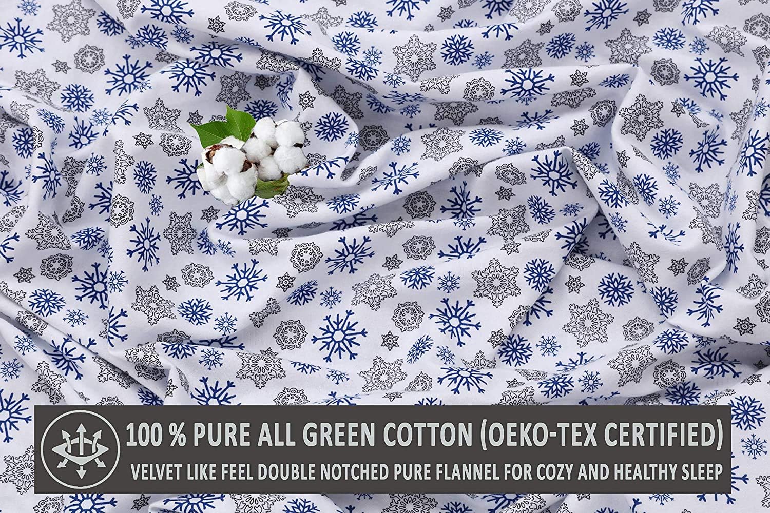 Ruvanti 100% Cotton 3 Pcs Flannel Sheets Twin XL Snow Flake Print - Deep Pocket, Warm, Super Soft & Breathable Twin XL Size Flannel Bed Sheets Set Include Flat Sheet, Fitted Sheet &1 Pillow Case: Home & Kitchen