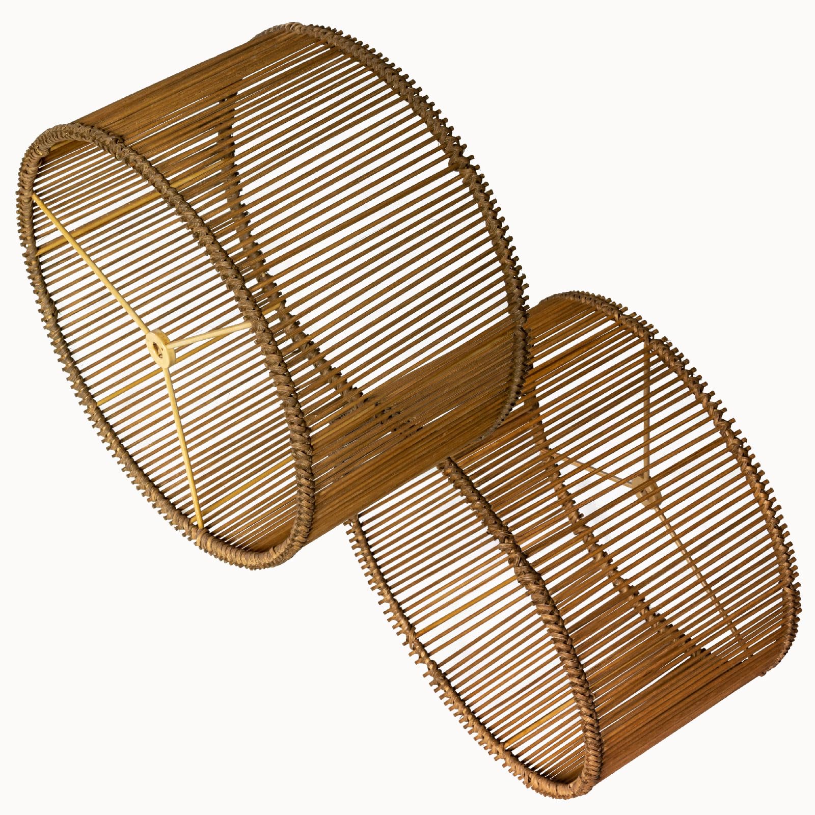 Photo 1 of Boho Rattan Drum Lamp Shades Set of 2, Woven Bamboo Table and Bedside Lamp Shades(Spider Fitter), Easy Assembly