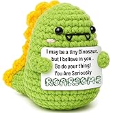 OCCdesign Mini Inspirational Gifts for Women Men Handmade Positive Crochet Dinosaur for Coworkers Friends Work Besties Encouragement Birthday Valentine's Day Self Care Mental Health Office Desk Decor