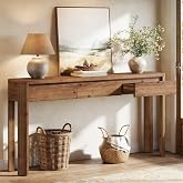 TRIBEWOOD 63" Console Table with 3 Drawers, Solid Wood Sofa Table | Rounded Corners, Non-Toxic Finish, Farmhouse, Narrow Entryway Table for Living Room, Hallway, Foyer, Behind Couch