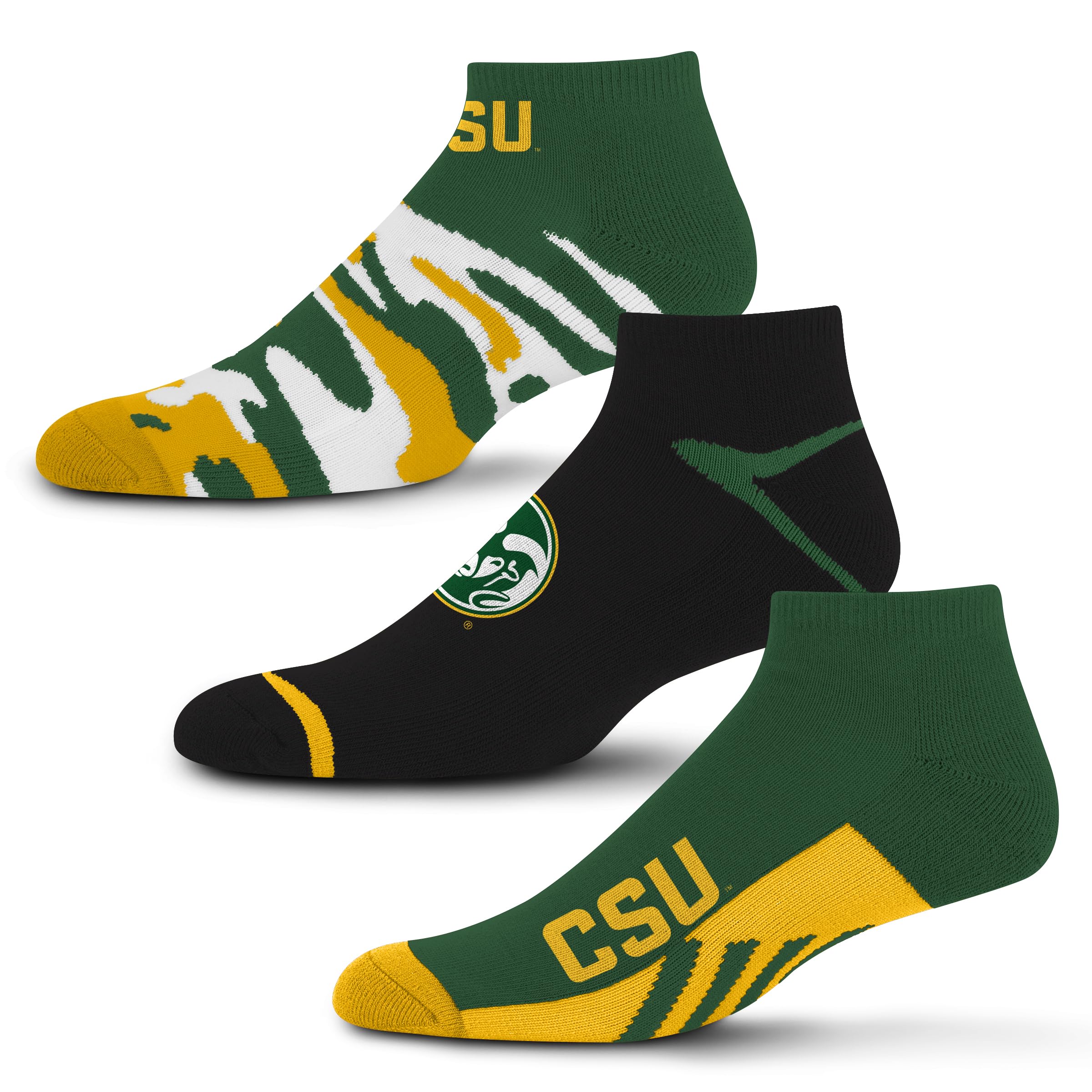 For Bare Feet NCAA Colorado State Rams CAMO BOOM 3 Pack Ankle Sock Team Colors Medium Image