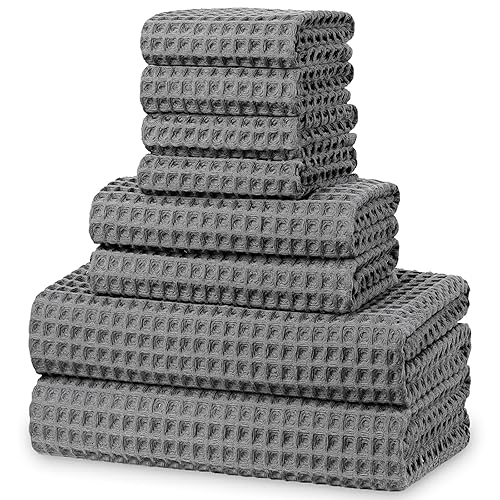 QAJ 8 Piece Ultra Soft Bath Towels Set, Highly Absorbent 100% Pure Cotton, 2 Bath, 2 Hand, and 4 Wash Cloths, Ideal for Everyday Use, Hotel & Spa