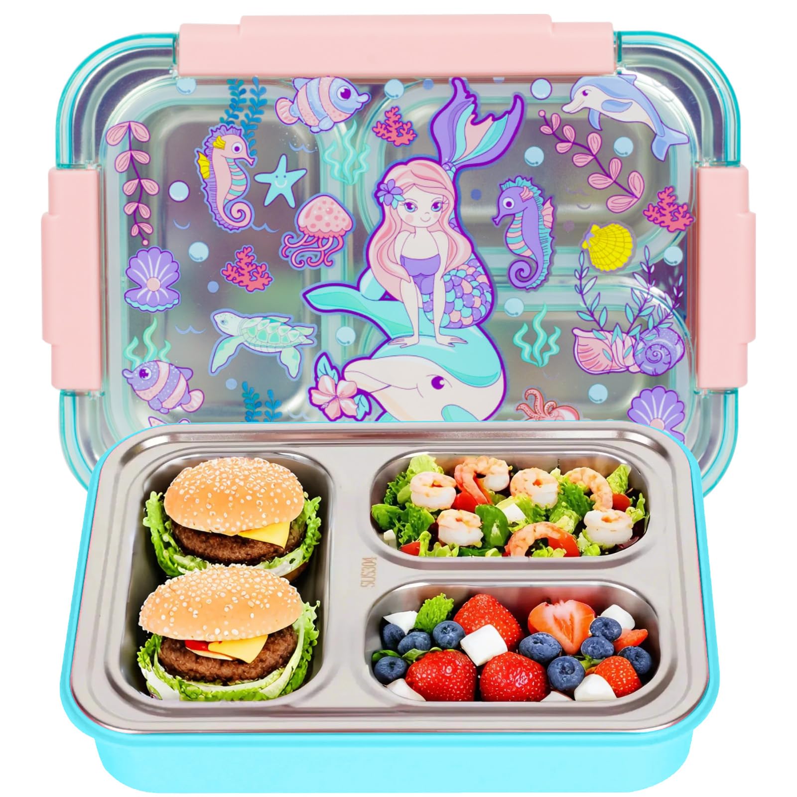 Photo 1 of YOYTOO Stainless Steel Bento Lunch Box for Kids, 710ml/23.5oz BPA-Free Leak-Proof Food Containers with 3 Compartments, Back to School Students Daycare Lunches Snack Container Size for Ages 3-7
