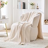 Cream White Chunky Knit Throw Blanket 50"x60" - Soft Cozy Thick Knitted Blanket for Couch Sofa Bed, Cute Christmas Decorative Throw for Living Room