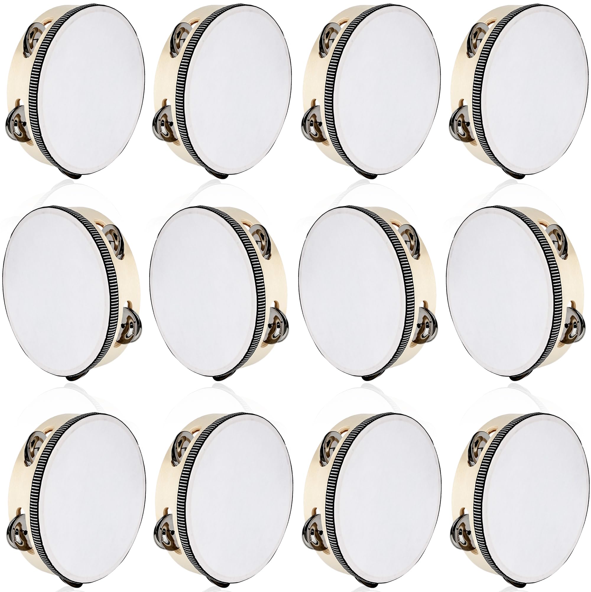 Photo 1 of 12 Pcs 6 Inch Adult Wedding Tambourines Drum Wooden Hand Held Drum Bell Tambourine with Metal Jingles Musical Instruments Percussion for Church Wedding Dance