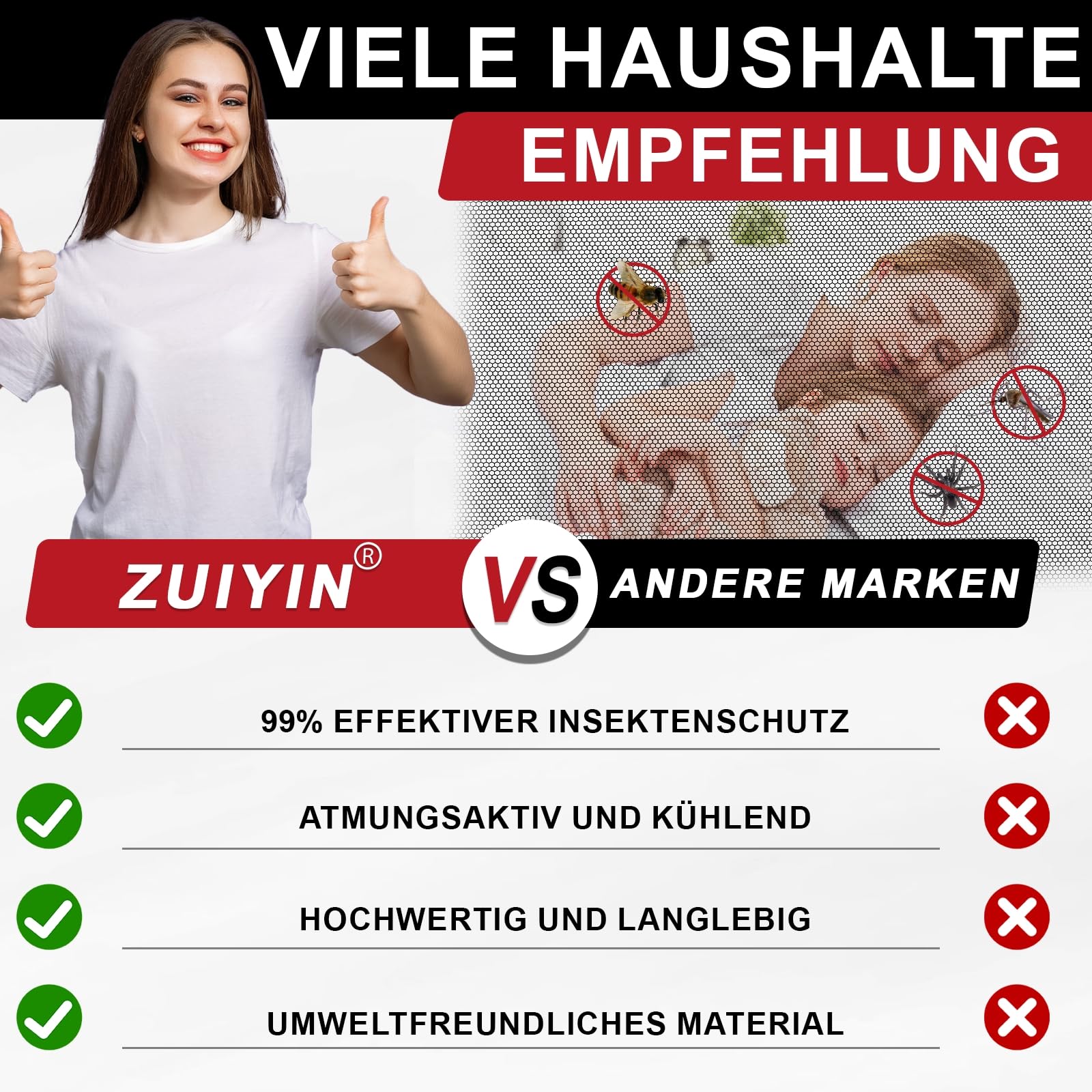 ZUIYIN Fliegengitter für Fenster 150 x 180cm Ohne Bohren Zuschneidbar Insektenschutz Fenster mit Starker Klettband Fliegennetz & Mückennetz für Fenster 4