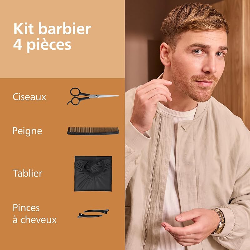 série 9000 – tondeuse cheveux pour hommes et femmes, lames auto-affûtées, 28 hauteurs de coupe par paliers de 1 mm, sabot Trim-and-Flow,autonomie jusqu’à 180 min,kit barbier 4 pièces,HC9721/15