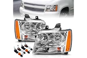 AmeriLite for Chevy 07-13 Tahoe/Suburban/Avalanche Factory Style Chrome Halogen Replacement Headlights Pair - Driver and Passenger Side