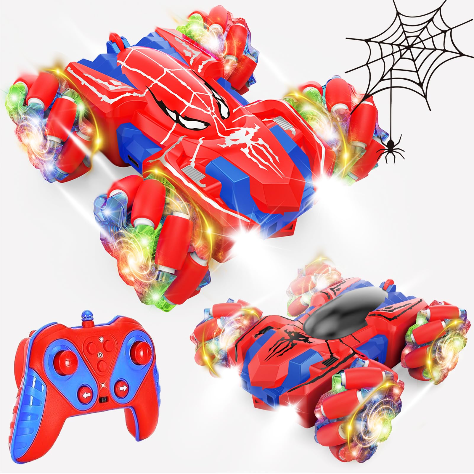 DONGZQAN Spider Remote Control Car for Boys, Remote Control Cars for Kids Age 3 4 5 6 7 8 9, Kids Remot Contrl Spider, Type-C Rechargeable 4Wd Car Toy With Cool Headlight