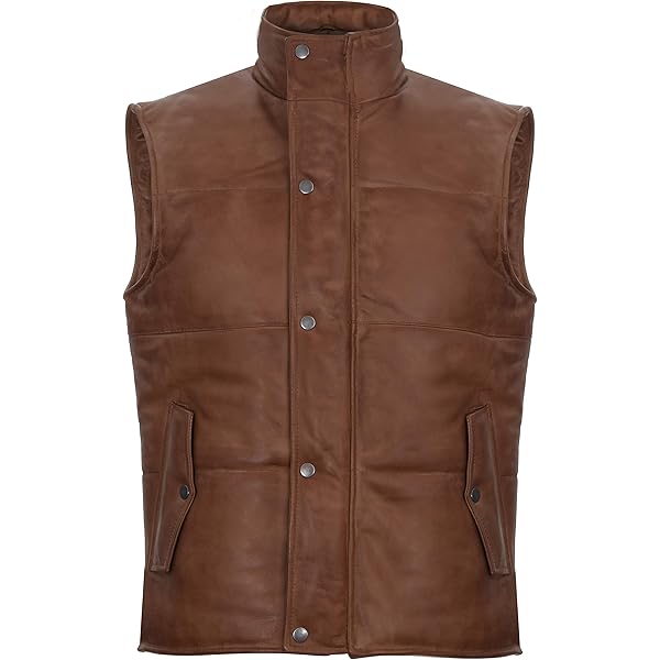 Men's Quilted Leather Waistcoat Brown Real Suede Leather