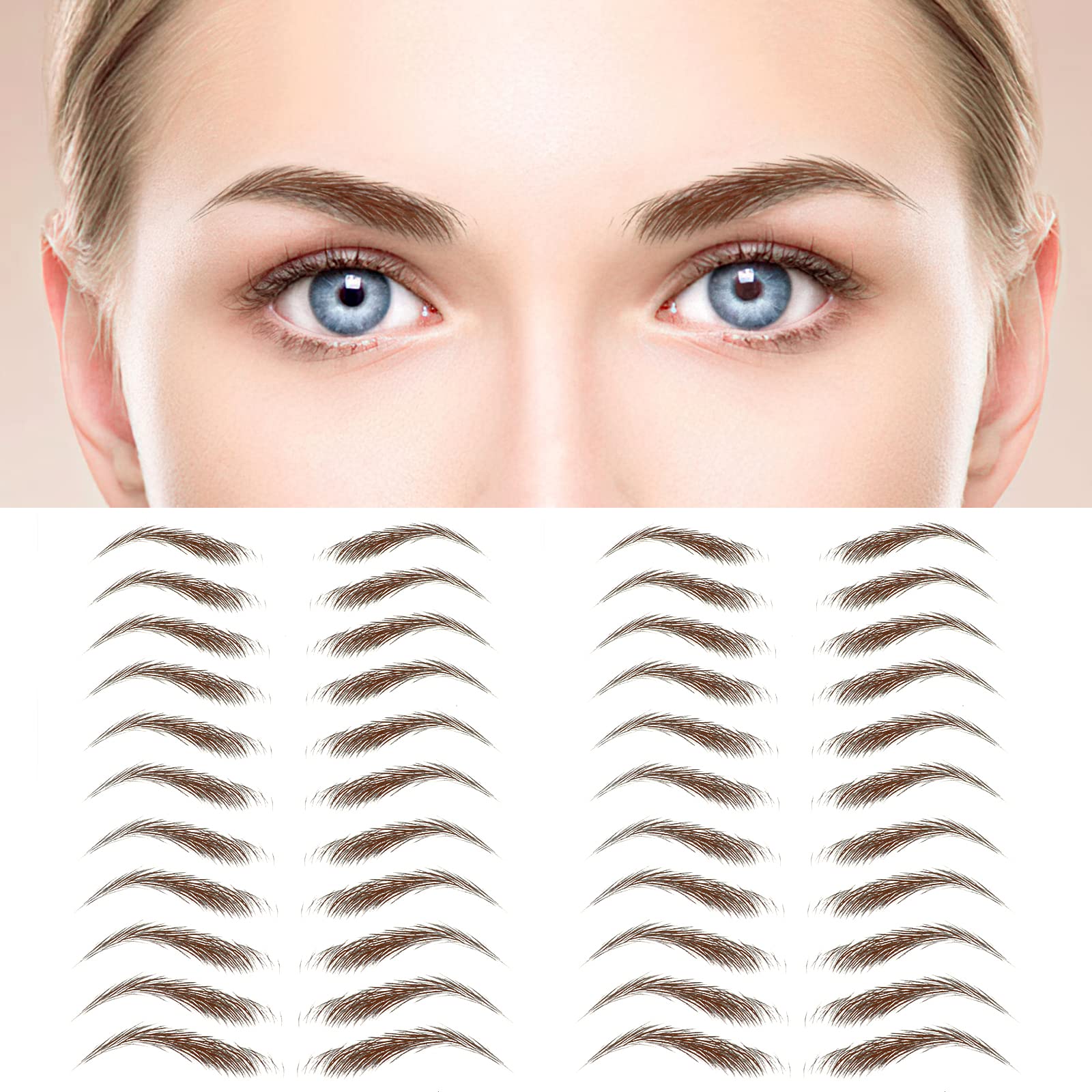 MWOOT 6 Sheets 4D Hair-Like Eyebrow Tattoos Stickers,Waterproof Natural Fake Eyebrow Sticker,Temporary Brow Grooming Shaping Transfers Stickers for Women and Girls(Brown,10)