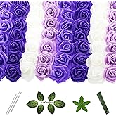 Vignor 100 Pcs 2 Inch Artificial Flowers Faux Foam Fake Rose Head Bulk for Home Decor Wedding Decoration Bridal Shower Wall Table Centerpiece Arrangement DIY Craft (4 Shades of Purple White)