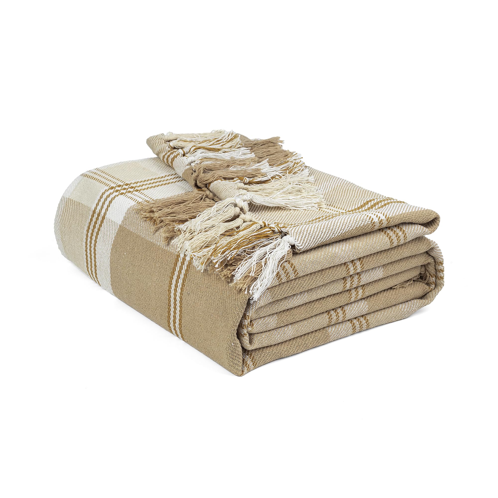 EHC Highland Cotton Large Throw For Sofa,Double Bed,Armchair, 150cm x 200cm, Beige