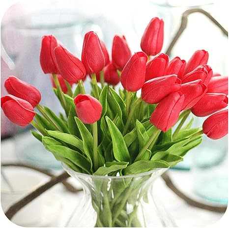 Amazon チューリップ造花 リアルタッチpu人工花 1本 ブーケ チューリップ ホームウェディングデコレーション用 花 B1016 One Size レッド Sb 122 造花 オンライン通販