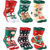 TENYSAF Christmas Socks for Kids Boys Girls Thick Cotton Holiday Socks with Cushion Xmas Sock for Winter, 6 Pairs