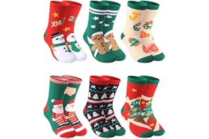 TENYSAF Christmas Socks for Kids Boys Girls Thick Cotton Holiday Socks with Cushion Xmas Sock for Winter, 6 Pairs
