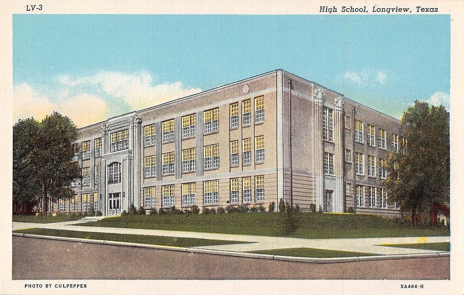 Longview Texas Bird S Eye View Local High School Entrance Antique