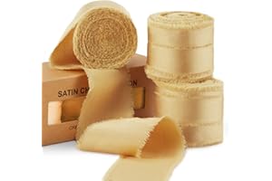 Keypan Gold Ribbon for Gift Wrapping, Silk Satin Chiffon Frayed Fabric Ribbons for Crafts Flower Bouquets Wedding Invitation Decor Baby Shower 1-1/2 inch x 21 Yd