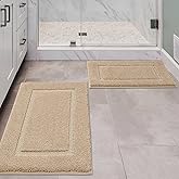 ZOESIOER Bathroom Rugs Sets 2 Piece, Ultra Absorbent Soft Bath Rug, Machine Washable Microfiber Non-Slip Bath Mat for Bathroom Floor, Tub, Toilet, Shower Room, Beige