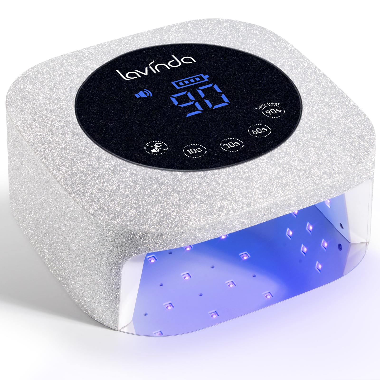 Photo 1 of Lavinda UV LED Nail Lamp 54W, Frosted Silver Glitter Rechargeable Cordless Nail Dryer Gel Light with 4 Timer Settings for Gel Polish Nails, Elegant Matte Shimmer Finish, Auto Sensor for Salon & Home