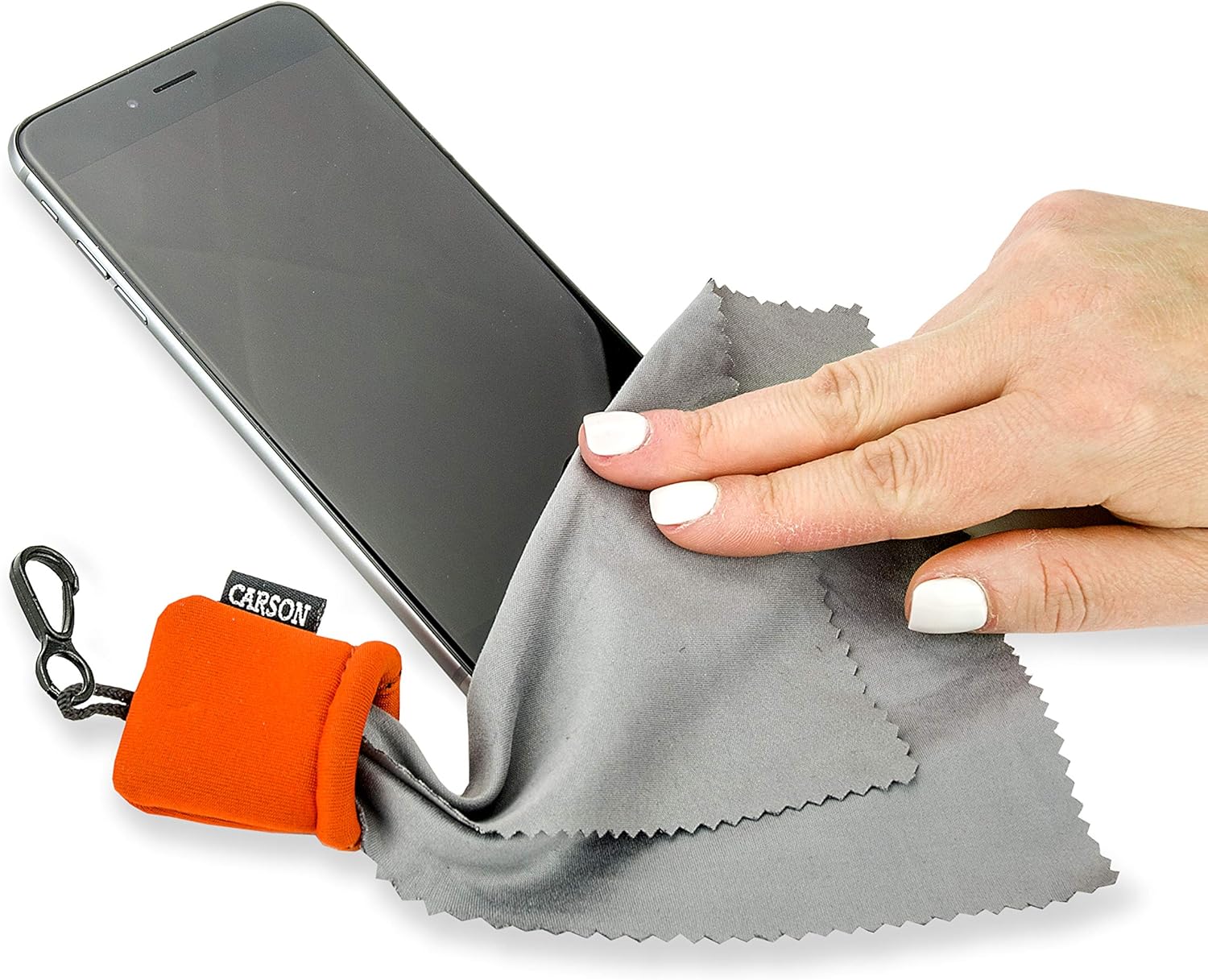 Carson Stuff-It Microfiber Lens Cloth Cleaning System for Eyeglasses, Smartphones, Tablets, Optics Lenses, Cameras and More, 6.25'' x 6.25'' - Orange (SN-40OR) : Clothing