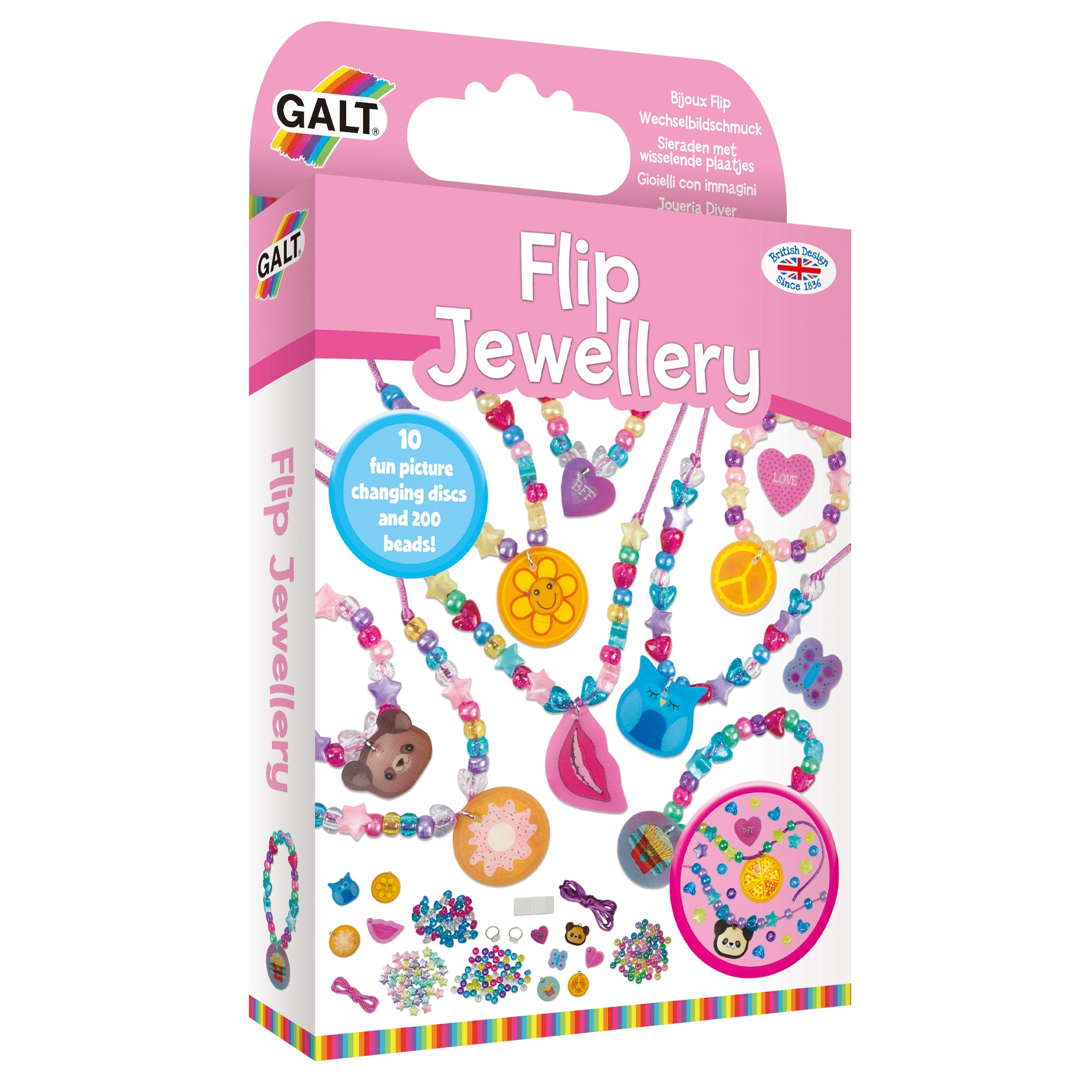 GALT Flip Jewellery - Create Your Own Jewelry Kids Craft Kit - Children's Bracelet & Necklace Crafts Set - 200+ Colourful Beads Included - Picture Changing Accessories - For Girls & Boys Age 5 Years +