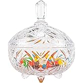 Cystone 27oz Large Glass Candy Dish with Lid, Crystal Candy Bowl, Embossed Decorative Storage Jar for Office Desk, Jewelry Box, Biscuit, Christmas, Wedding, Birthday Gift