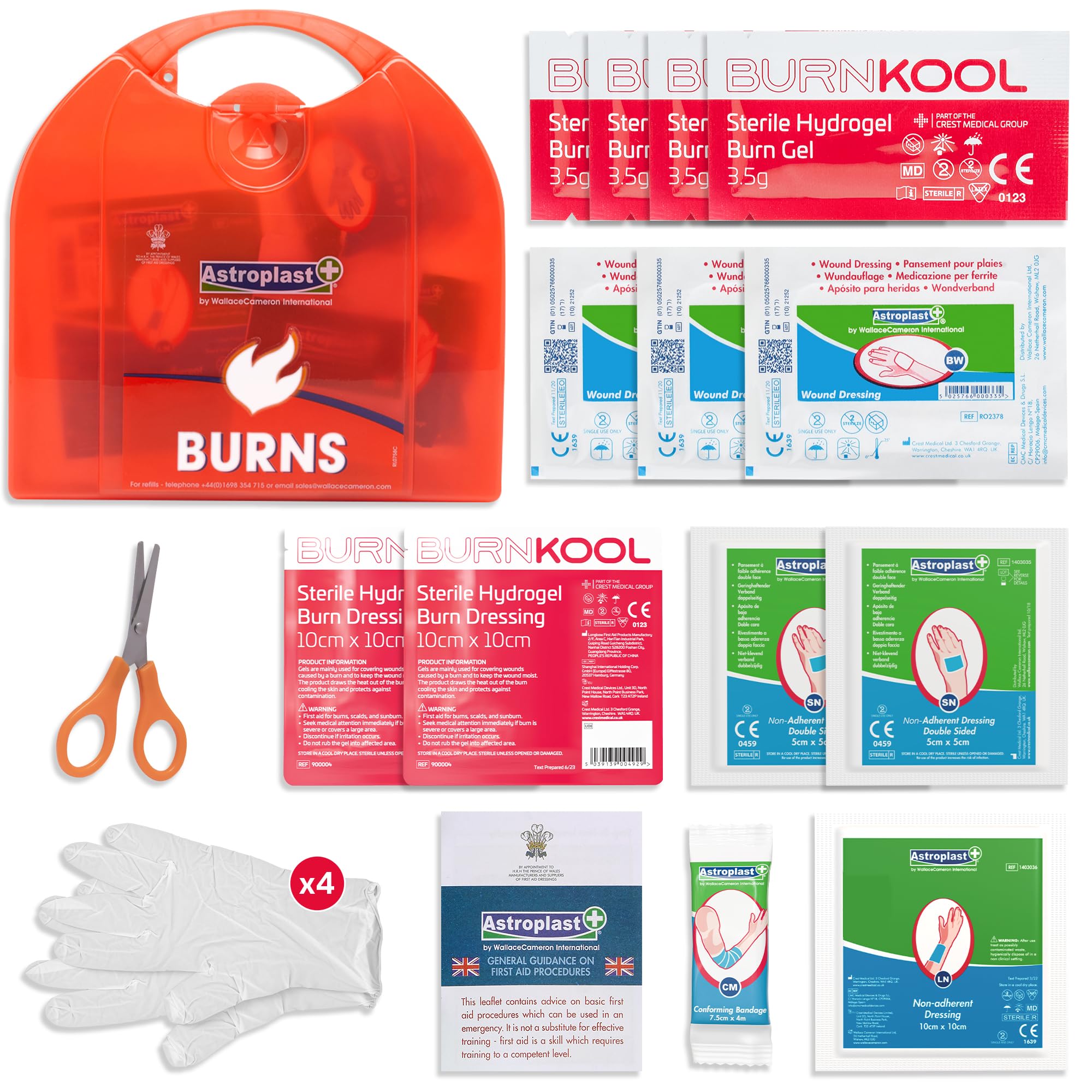 Astroplast First Aid Burns Dispenser in Compact Red Piccolo Box - Refillable First Aid Kit with Burn Gel, Gloves and Burn Dressings - Essential Medical Equipment for Home, Workplace, or Car