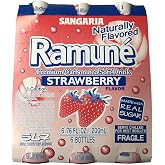 Sangaria Ramune Premium Carbonated Soft Drink 6.76 fl oz per Bottle (Strawberry, 6 Bottle)