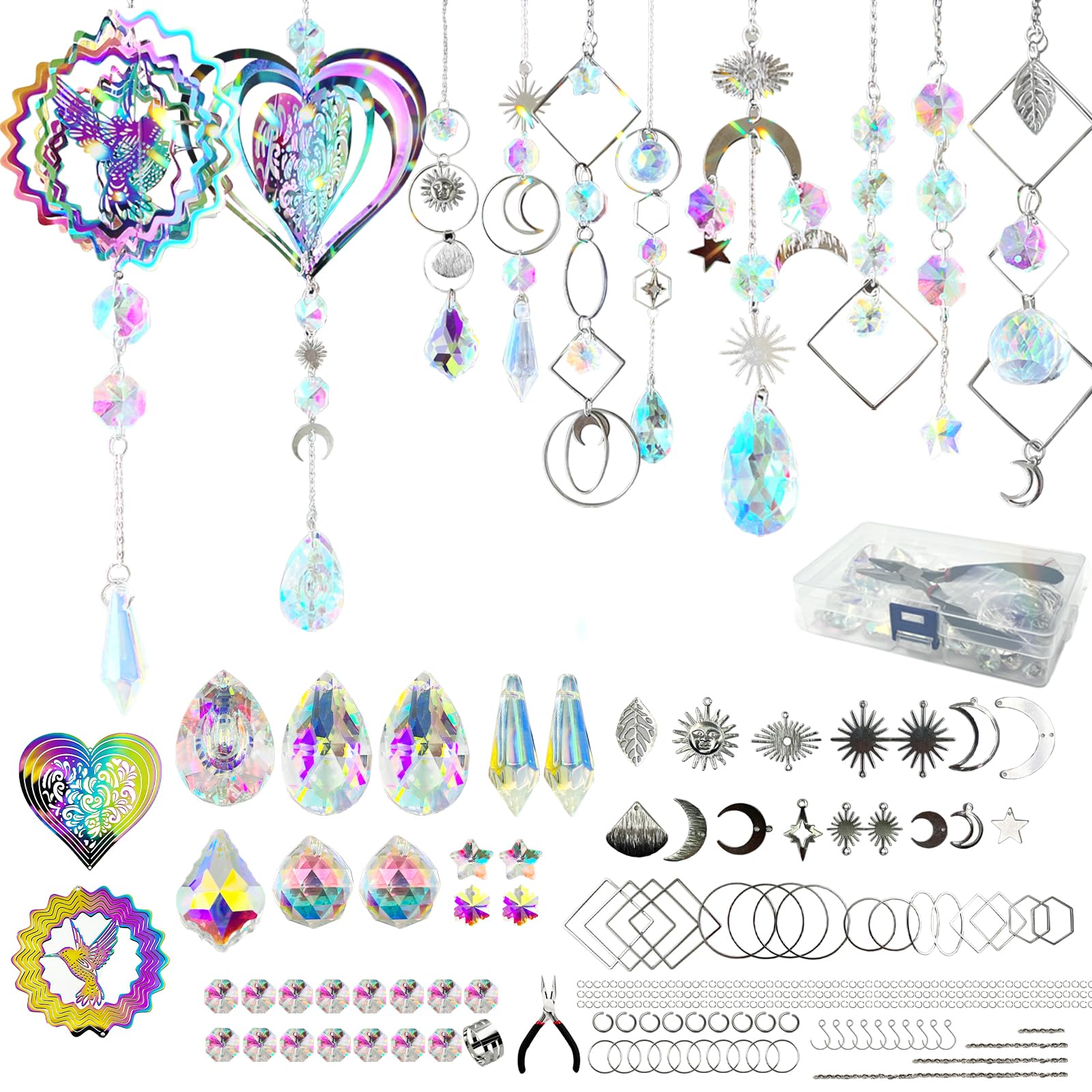 SNAIL GARDEN 217 PCS Crystal Suncatcher DIY Kit,Sun Catcher Making Supplies,Rainbow Window Prism Hanging Crystals,Colorful Ornament Pendant for Windows,Garden,Car,Bedroom Decor