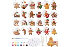 Seenelling 24 Sets Christmas Ceramic to Paint Kits, Ceramic Ornaments to Paint, Unpainted DIY Xmas Crafts Figurines, Arts and Crafts with Brush for Christmas Tree Hanging Party Decor(Gingerbread Man)
