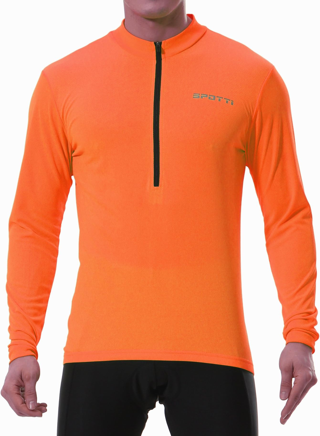 SpottiMen's Cycling Bike Jersey Long Sleeve with 3 Rear Pockets - Moisture Wicking, Breathable, Quick Dry Biking Shirt