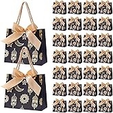 Marspark 30 Pcs Ramadan Mubarak Reusable Gift Bags with Bow, Black Gold Foil Stamping, Eid Lantern Treat Bags with Handles, Reusable Eid for Gifts Wrapping, Kareem Party Supplies, 14 * 6 * 12cm