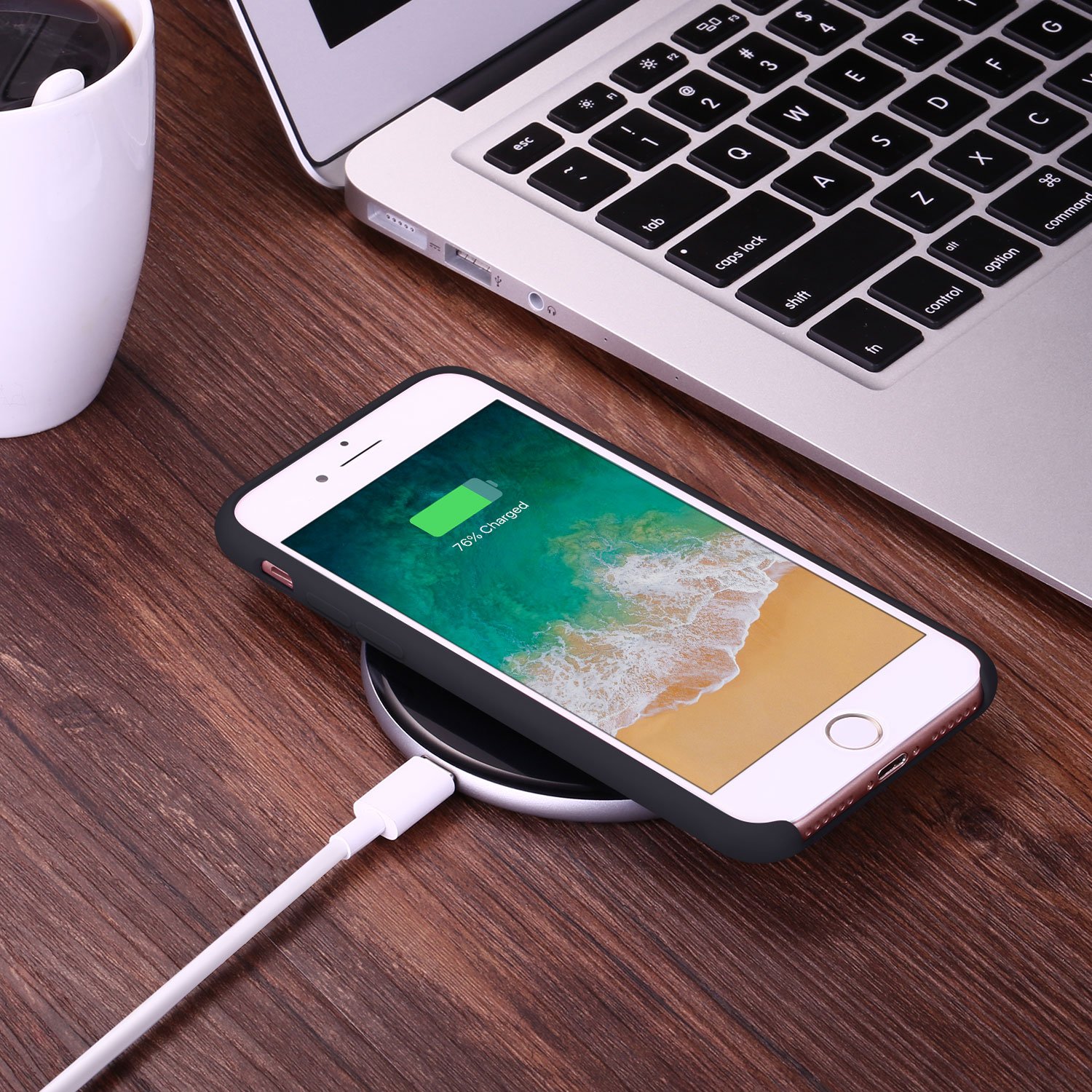 Coque iPhone 7 plus / 8 plus, JASBON Coque Silicone Liquide Anti-rayure avec Protecteur d\'écran Gratuit, Housse Protection Anti-patinage Case de Style Classique pour iPhone 7 plus / 8 plus – Noir