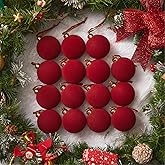 Brightown 15 Pcs Red Velvet Christmas Valentines Balls, 3.15 Inch Velvet Ornaments for Christmas Tree, Christma Tree Flocked Ornaments Balls for Family Holiday Wedding Party Xmas Hanging Decoration