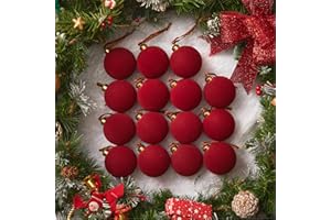 Brightown 15 Pcs Red Velvet Christmas Balls, 3.15 Inch Velvet Ornaments for Christmas Tree, Christma Tree Flocked Ornaments Balls for Family Holiday Wedding Party Xmas Hanging Decoration