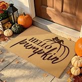 PKFEDR Fall Door Mat, Non Slip Front Porch Hello Pumpkin Welcome Mat 17x30 | Heavy Duty Washable Doormat Traps Mud, Low Profile Anti Slip Backing, Adds Cozy Fall Decor to Your Entrance Patio & Porch