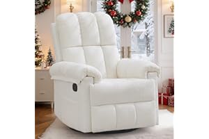 Korser Recliner Chair, Swivel Rocker Recliner Chair for Adults, Small Recliners for Small Spaces, Upholstered Manual Recliner with Side Pockets, Nursery Rocking Chair for Living Room, Chenille, Beige