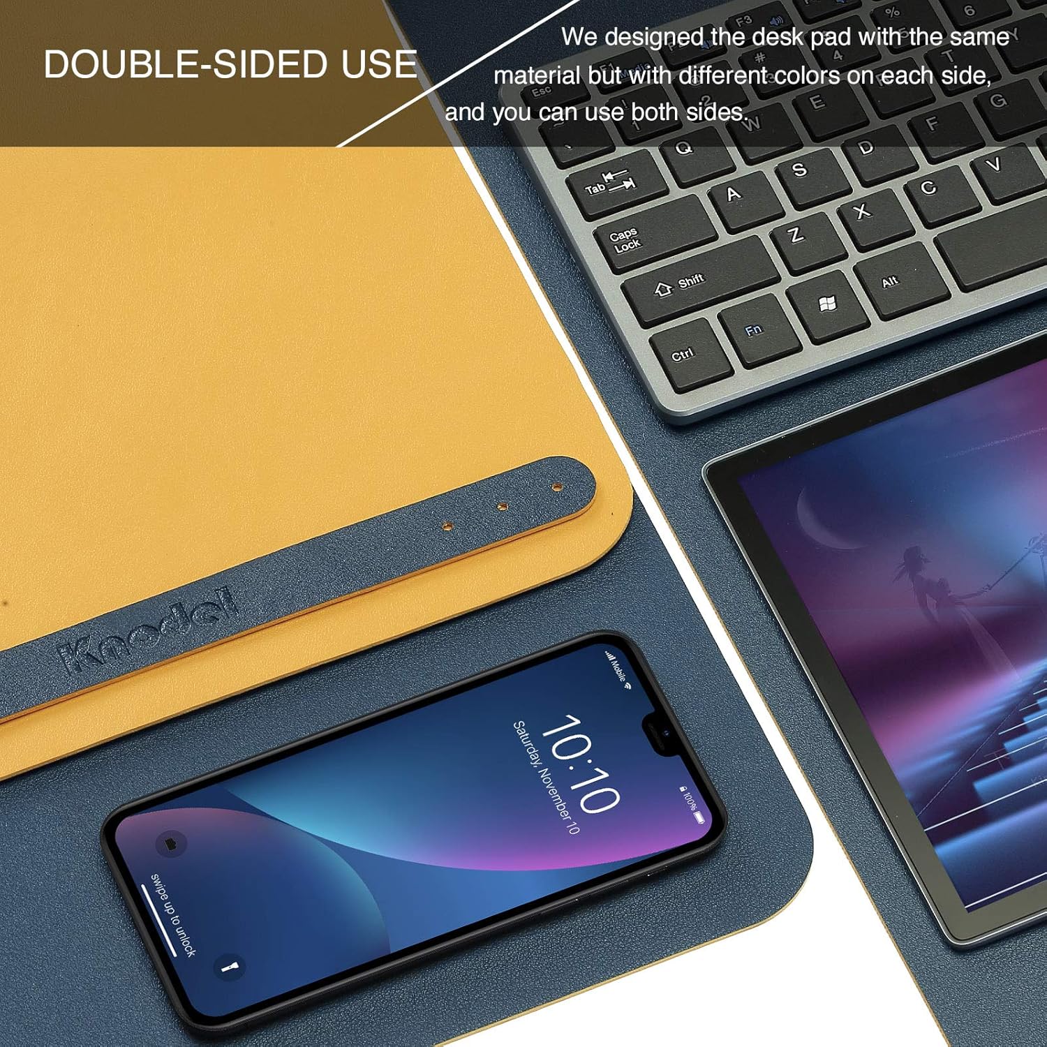 K KNODEL Small Office Leather Desk Mat, Mouse and Keyboard Pad, Computer and Laptop Mat, Desktop Protector and Cover - Image 3