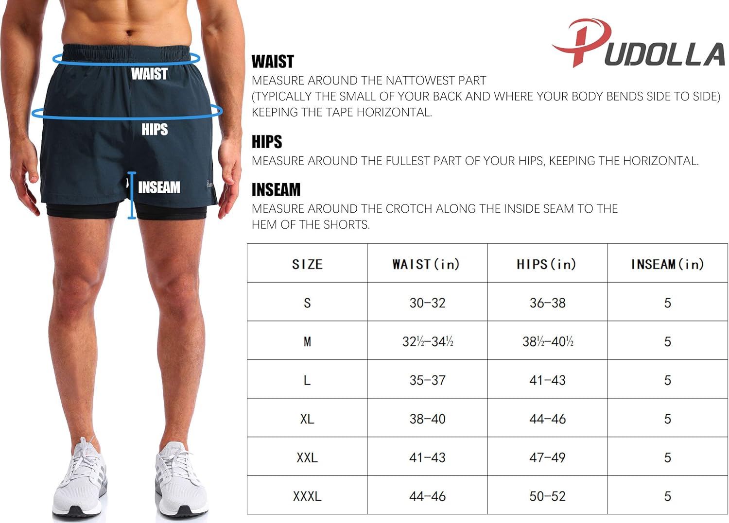 Pudolla Men’s 2 in 1 Running Shorts 5" Quick Dry Gym Athletic Workout Shorts for Men with Phone Pockets: Clothing