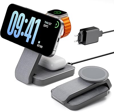 Eazpower Magsafe Ladestation für Apple Watch und iPhone 3 In 1 Faltbar, iPhone Ladestation Magsafe Ladegerät Charging Station für iPhone 17 16 15 14 13 12 Pro Max - Anthrazit
