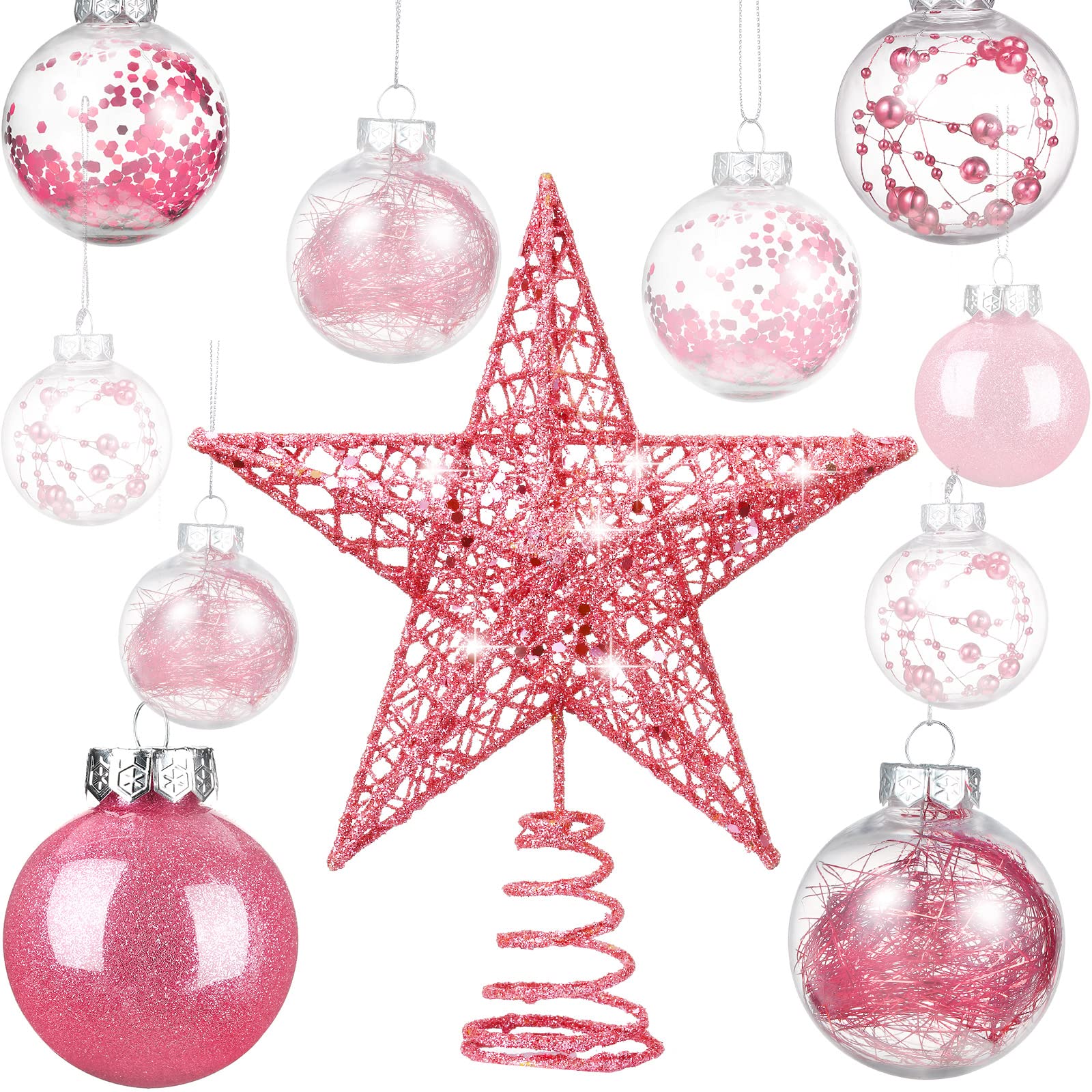 Gejoy 24 Shatterproof Plastic Christmas Ball Ornaments - 2.36 Inch Tree Balls with Star for Christmas, New Years, Wedding, Home Party Decoration (Pink)
