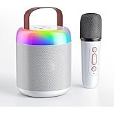 FOJELD Mini Karaoke Machine for Kids, Portable Bluetooth Speaker with Wireless Microphones, Gift for Girls Toys 4, 5, 6, 7, 8, 10, 12+ Years Old Birthday Family Home Party(Y2-White-1 Mic)