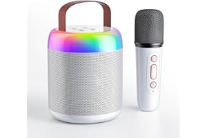 FOJELD Mini Karaoke Machine for Kids, Portable Bluetooth Speaker with Wireless Microphones, Gift for Girls Toys 4, 5, 6, 7, 8, 10, 12+ Years Old Birthday Family Home Party(Y2-White-1 Mic)