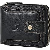 Zipper Wallet Men RFID Blocking Leather Bifold Wallets For Men - Flap ID Window Zip Coin Pocket Mens Zipper Wallets - Big Capacity Credit Card Travel Wallet (Black)