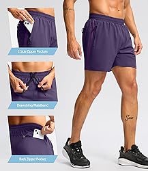 Pudolla Men's Running Athletic Shorts with 3 Zipper
