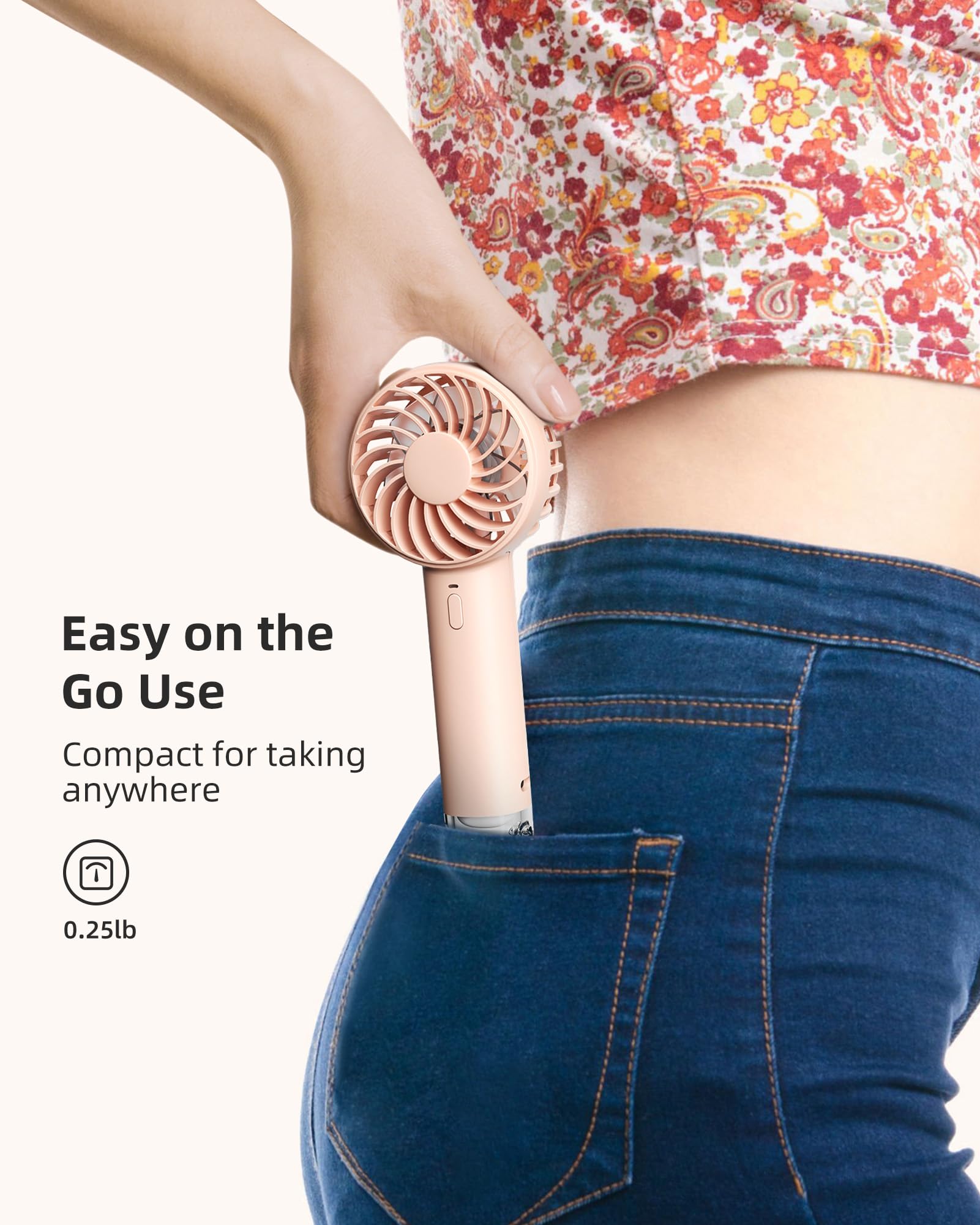 Koonie Portable Mini Handheld Personal Fan, Powerful 3 Speeds Small Desk Fan with LED Light, Cute Design Eyelash Makeup Battery USB Rechargeable for Stylish Women Girls Kids Indoor Outdoor, Pink