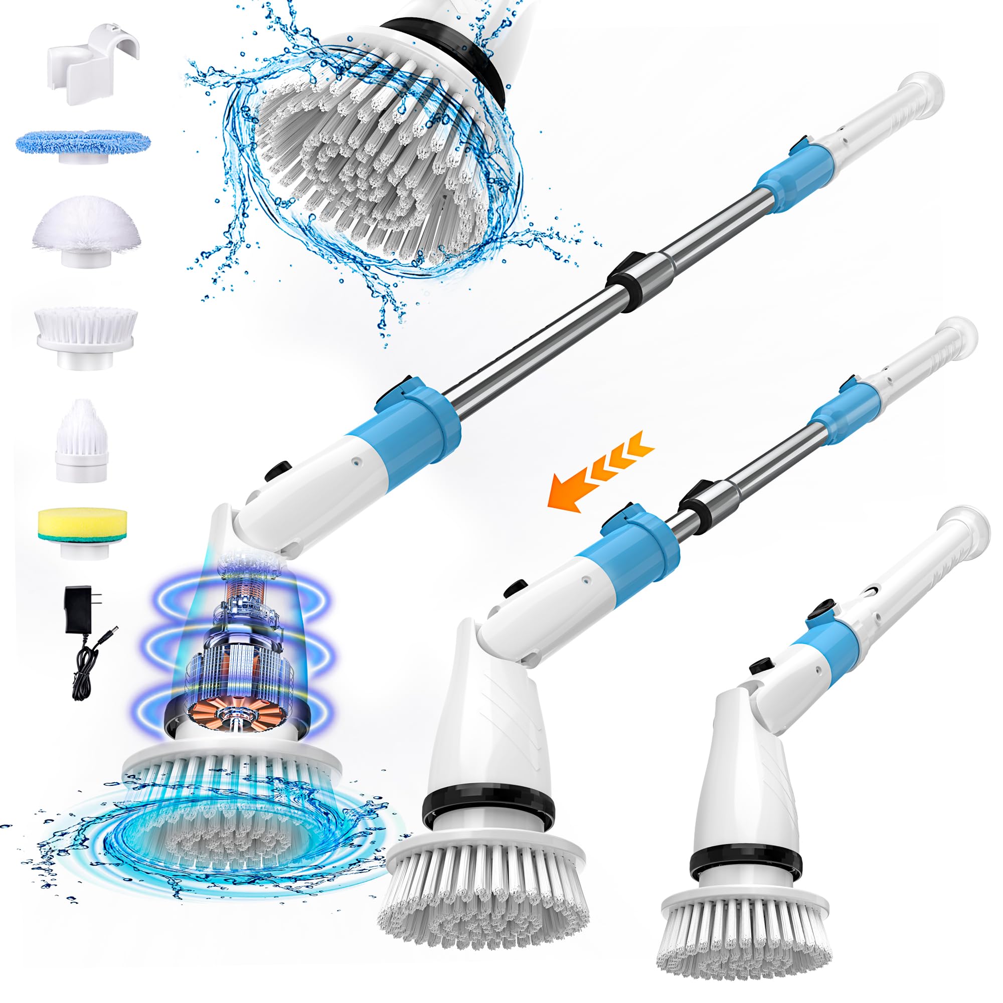 Photo 1 of TasvacTech Electric Spin Scrubber, 450RPM Cordless Shower Cleaner with 5 Replaceable Cleaning Heads and Adjustable Extension Arm, 1.5H Power Bathroom Brush for Bathtub, Tile, Floor, Wall, Sink