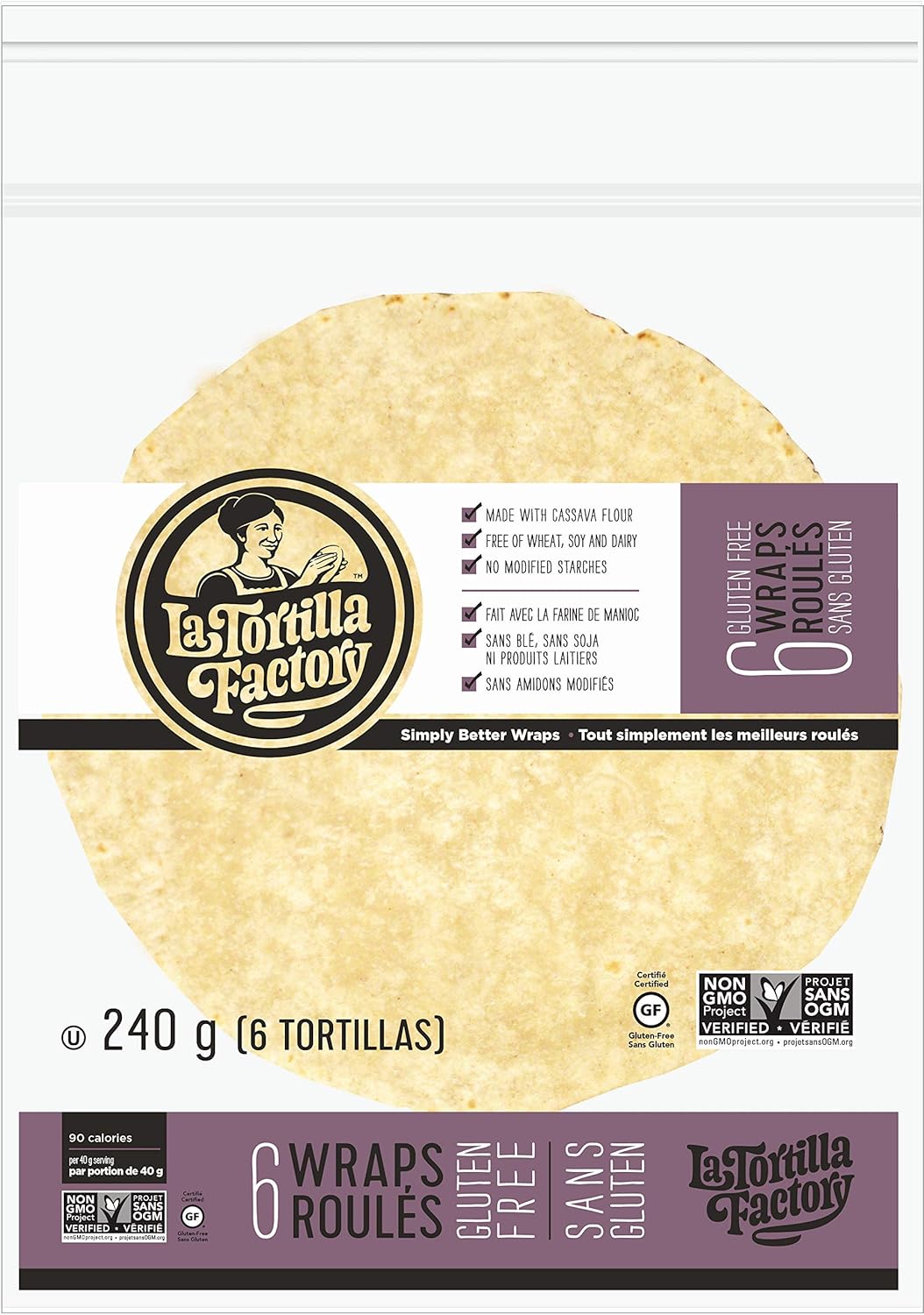 La Tortilla Factory GlutenFree Wraps, 6Pack of NonGMO Cassava Flour