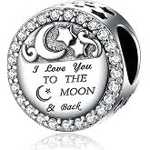 925 Sterling Silver Beads Charms Fit for Pandora Bracelets I Love You to the Moon and Back Charm Gift for Women